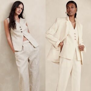 Banana Republic Lina Linen Vest and Slim Linen Pants in Natural